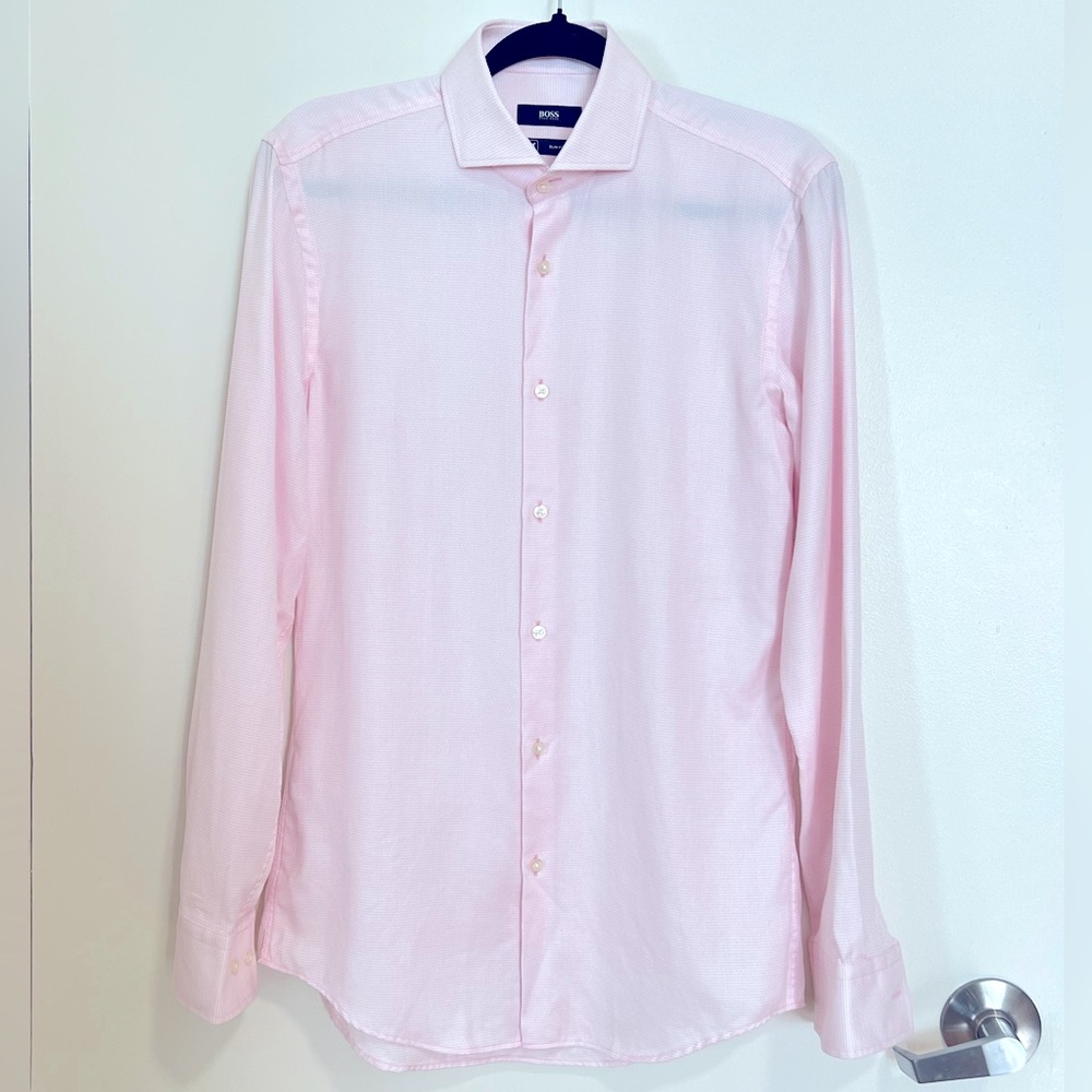 Hugo Boss button up pink shirt